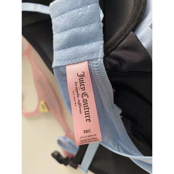 2 Pack Juicy Couture Sexy Push Up Bra JC6559 Blue Black Logo Trim Sz 38C NEW - Picture 9 of 16